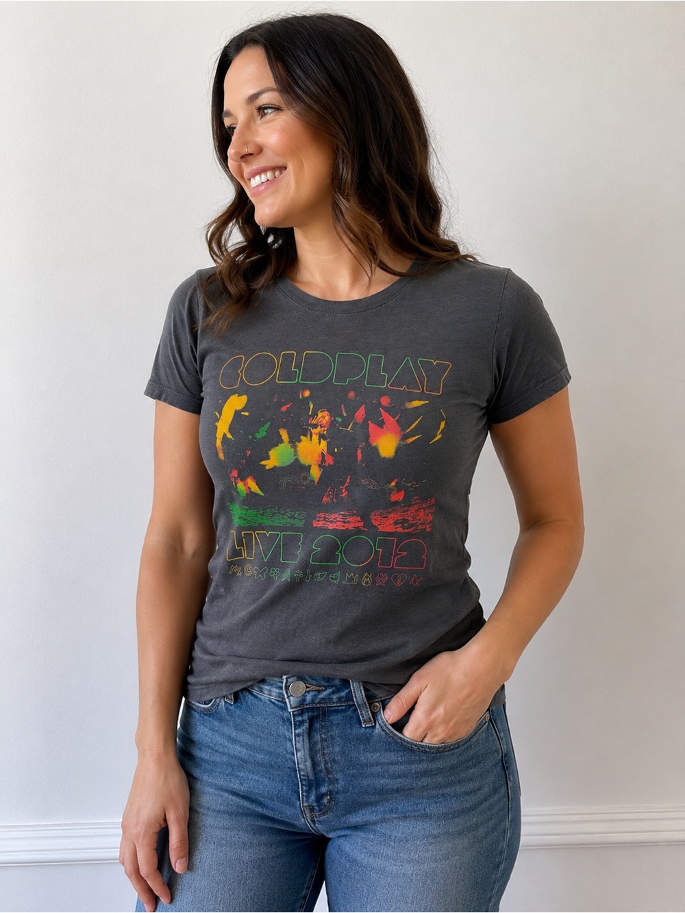 Coldplay Mylo Xyloto 2012 Tour T-Shirt Women’s Small Gray Concert Band Tee
